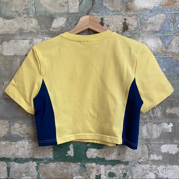 Fila Iona Half-Zip Cropped Tee in Yellow and Navy - Picture 3 of 6